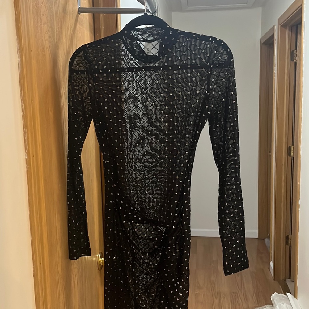 Black see through stud bling bling sexy dress